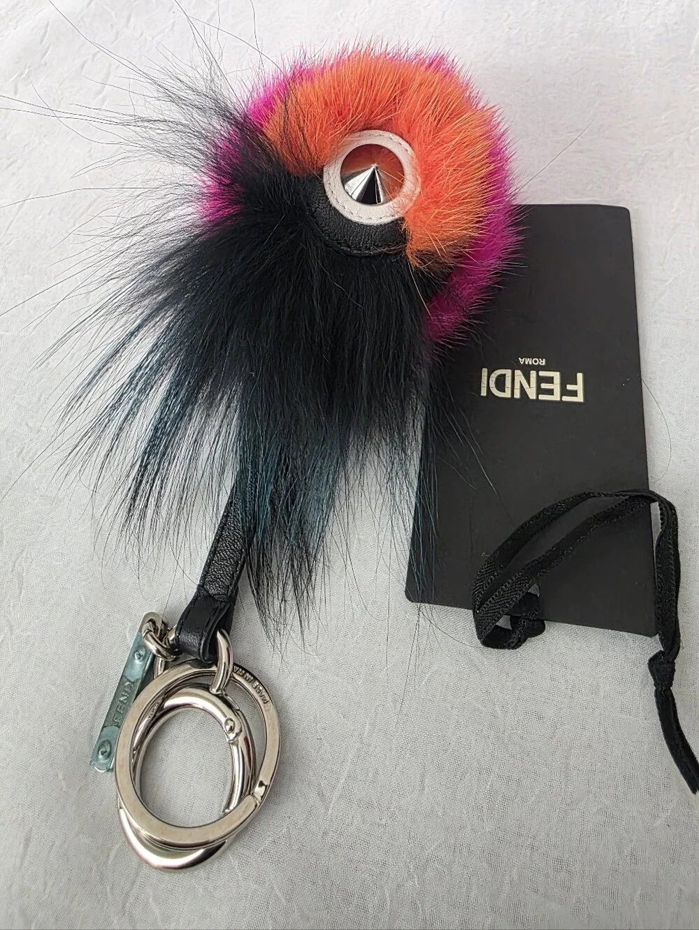 Auth Fendi Fur Monster Eye Pom Bag/Key Charm